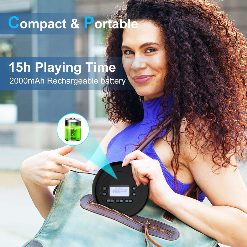 Portable Bluetooth CD Player with Dual Headphone Jack G1826