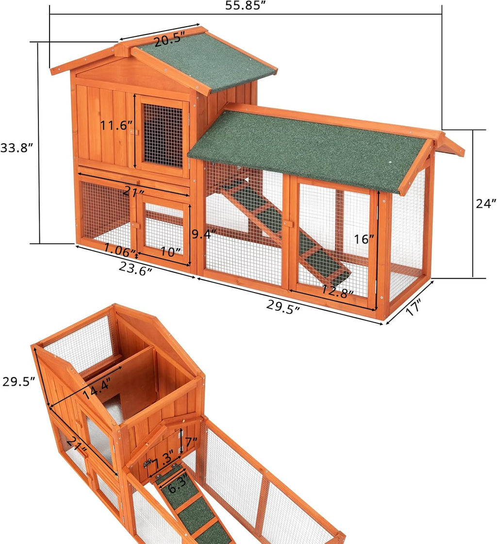 61" Wooden Chicken Coop with Waterproof Roof S34876