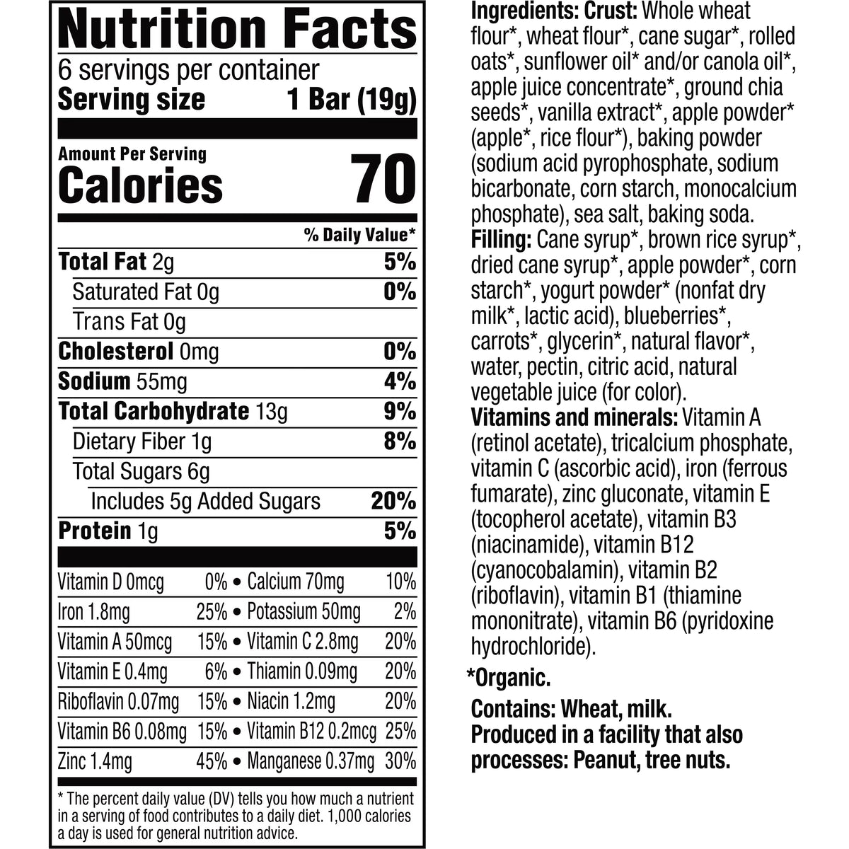 Blueberry 0.67 oz Snack Bars 6 Count 8 Pack Z566