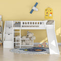 White Wooden Low Loft Bed Frame With Storage B38269
