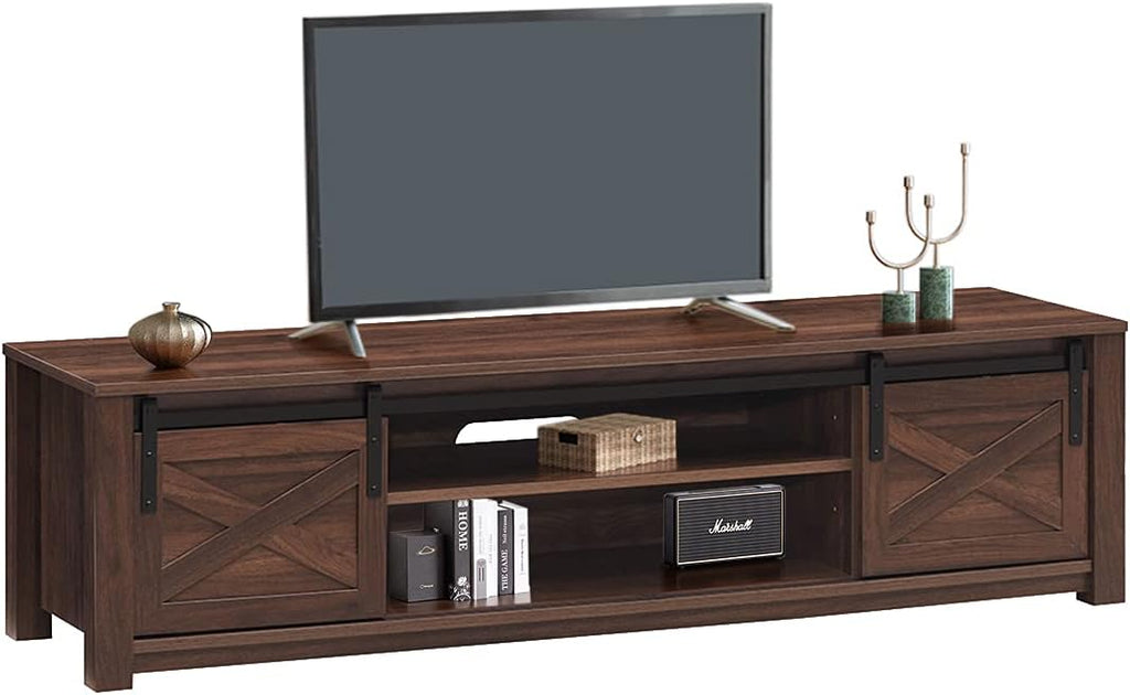 Brown Wooden TV Stand with Storage Cabinet & Sliding Barn Doors M4462