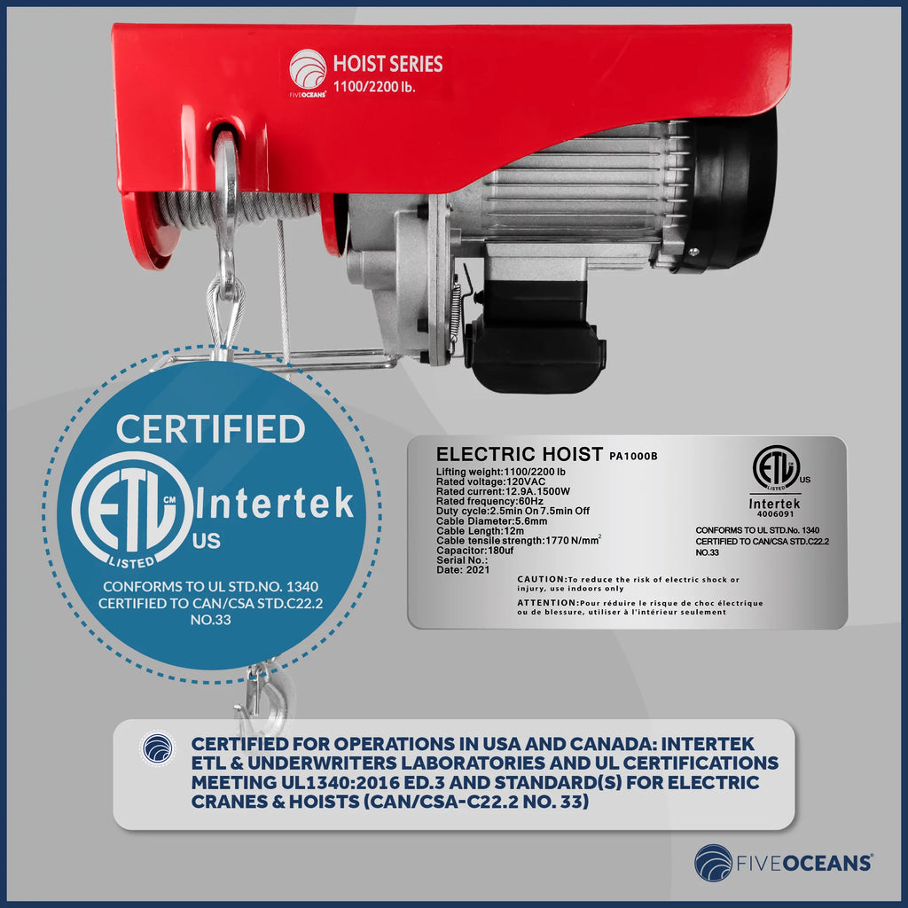 2200 Lb Electric Hoist with 6FT Remote Control C101