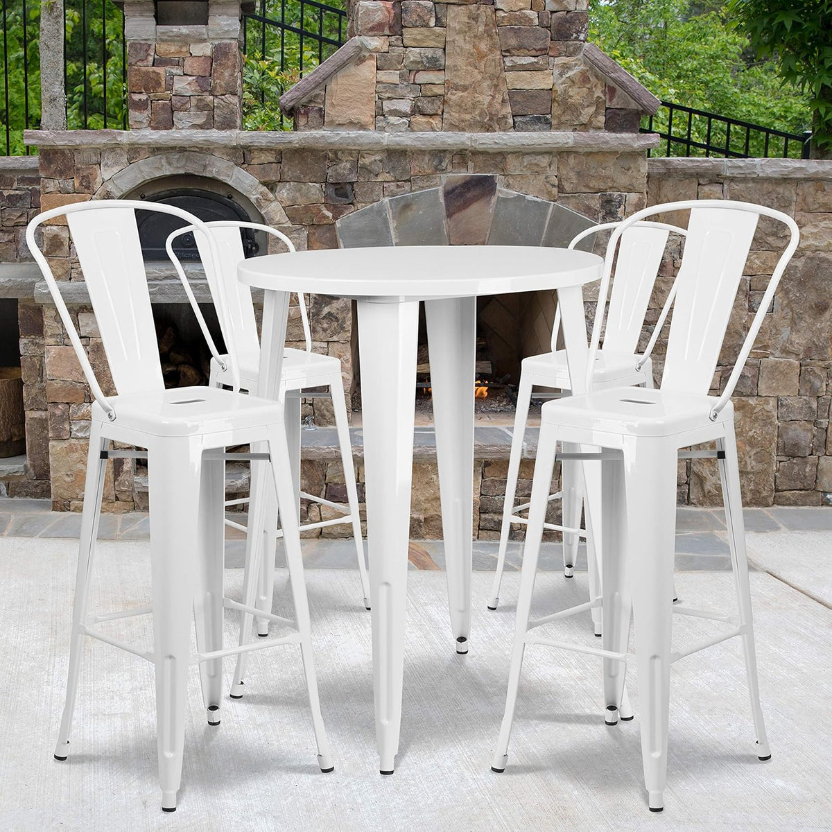 30 Round Silver Metal Bar Table Set with 4 Cafe Stools Y6519