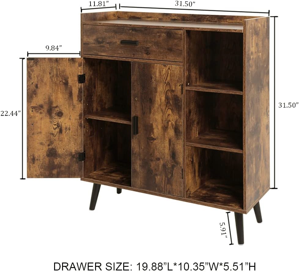 Rustic Brown Storage Cabinet with 1 Drawer 2 Doors 3 Shelves S156201