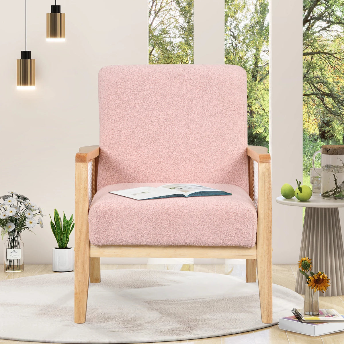 Mid-Century Pink Upholstered Accent Armchair Q570