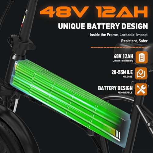 20" x4.0 Fat Tire Foldable Electric Bicycle with 750W Motor, 48V 12AH Removable Battery, 7 Gears C696909