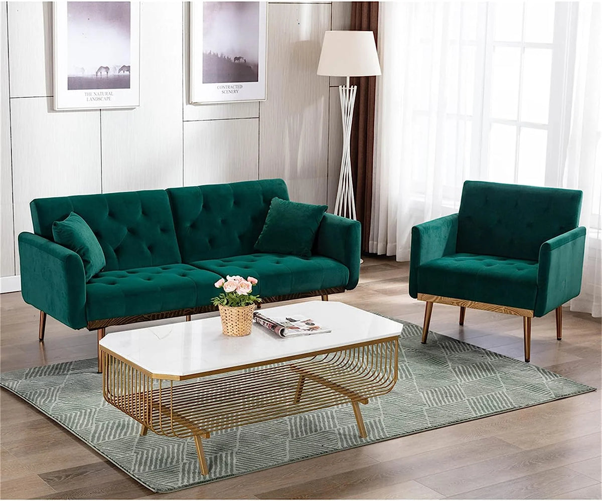 Square Velvet Accent Chair with Golden Metal Legs N58217