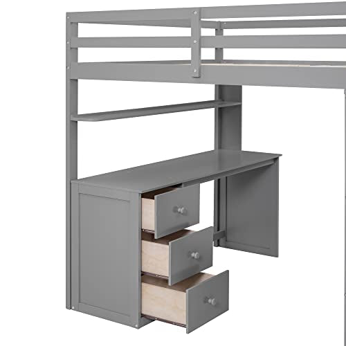 Full Loft Bed with Desk Wardrobe Storage Drawers White V9057