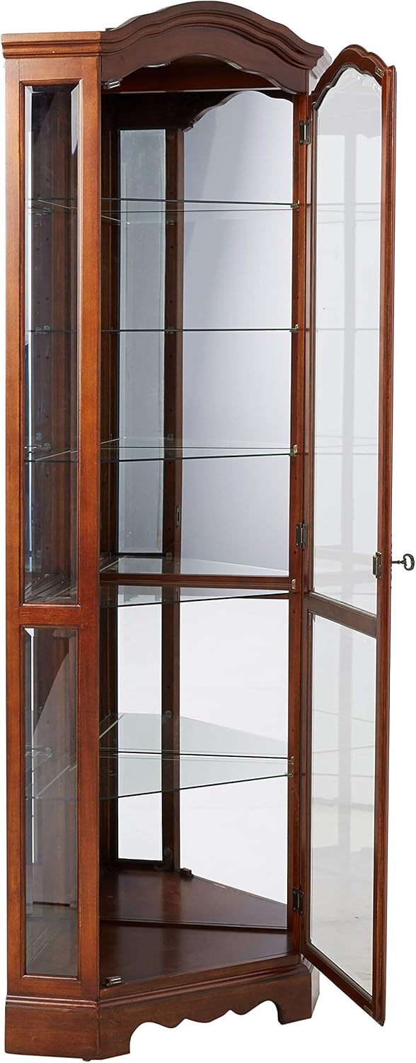 Medium Brown 5-Shelf Corner Curio Cabinet Q68855