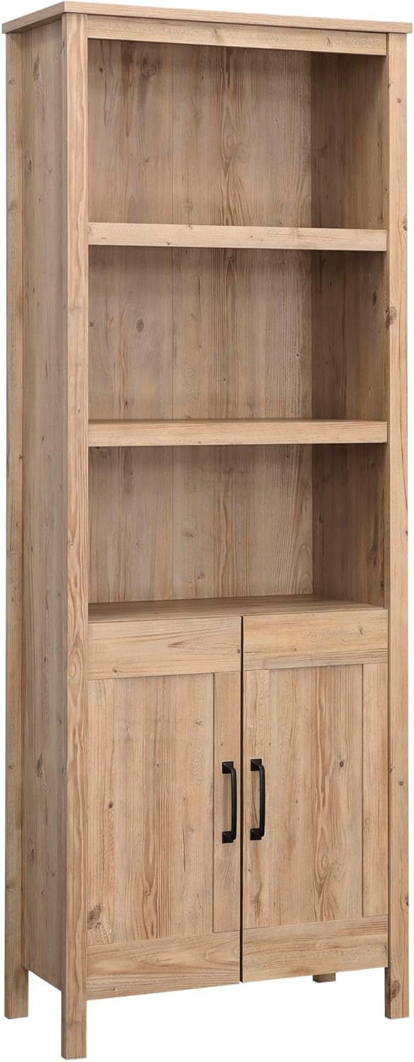Khaki Pine Finish Bookcase with Doors L899680