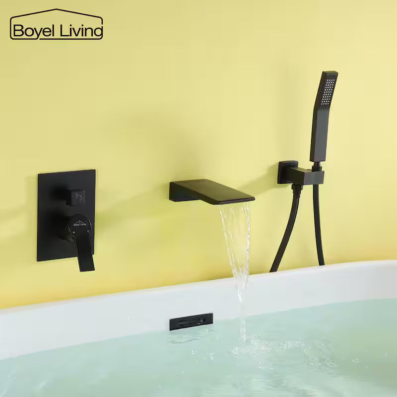 Wall Mount Roman Tub Faucet with Hand Shower Matte Black C6874