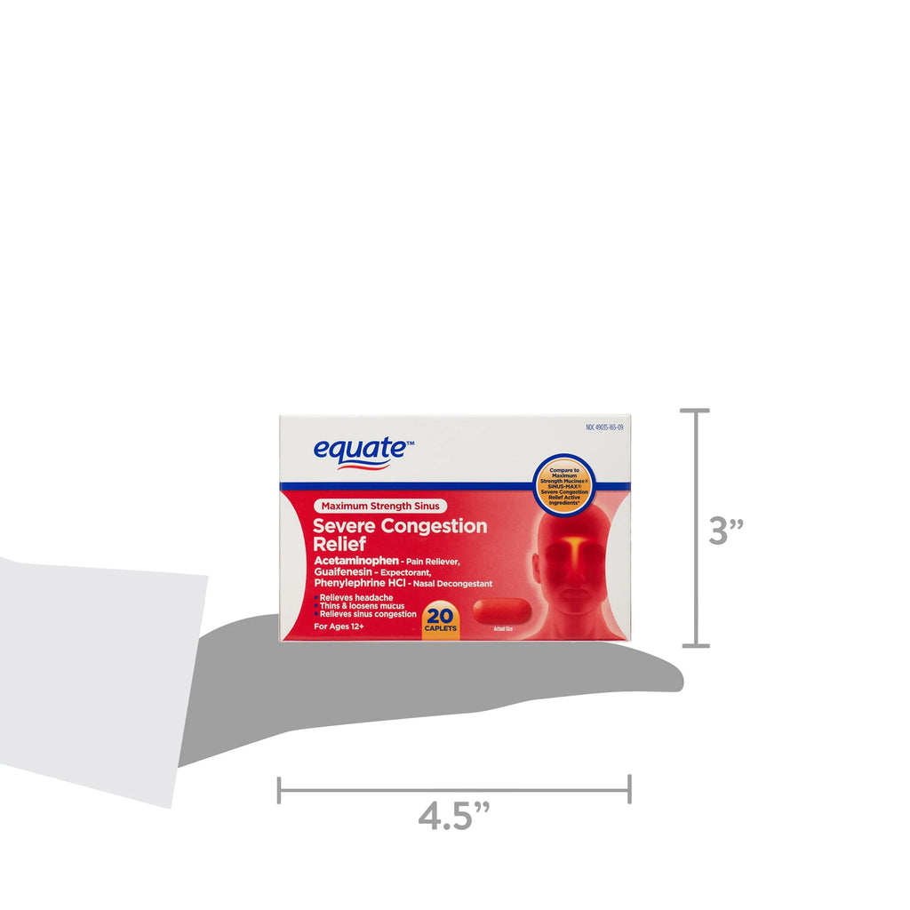Maximum Strength Sinus Severe Congestion Relief Caplets, 20 Count S82794