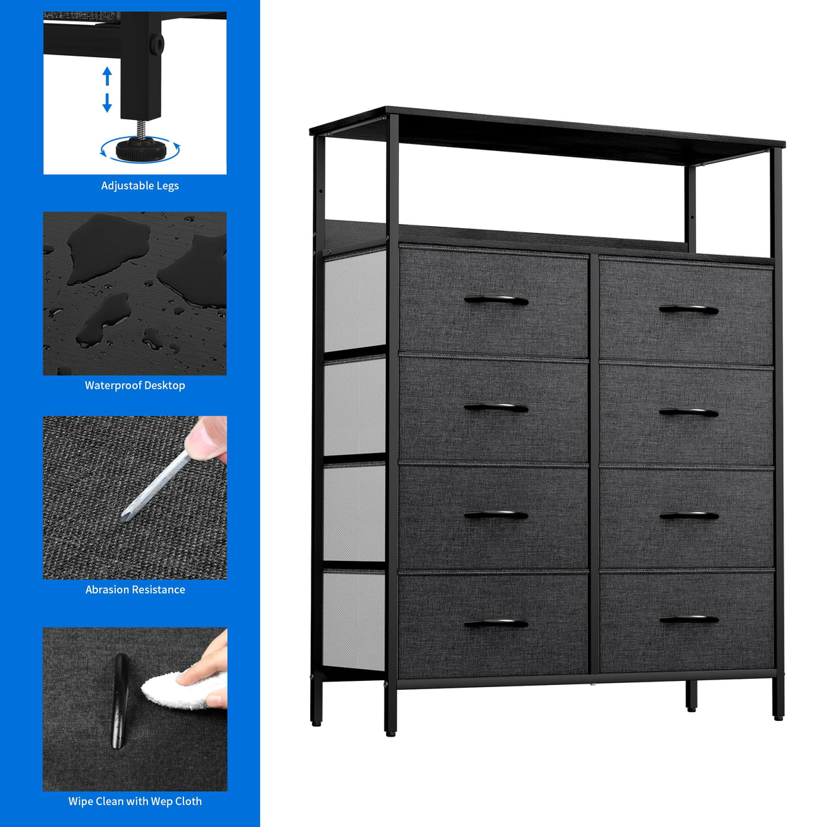 8 Drawer Fabric Dresser with Shelves B63886