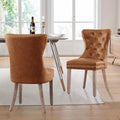 Brown PU Leather Dining Chairs with Wood Legs Set of 2 D739
