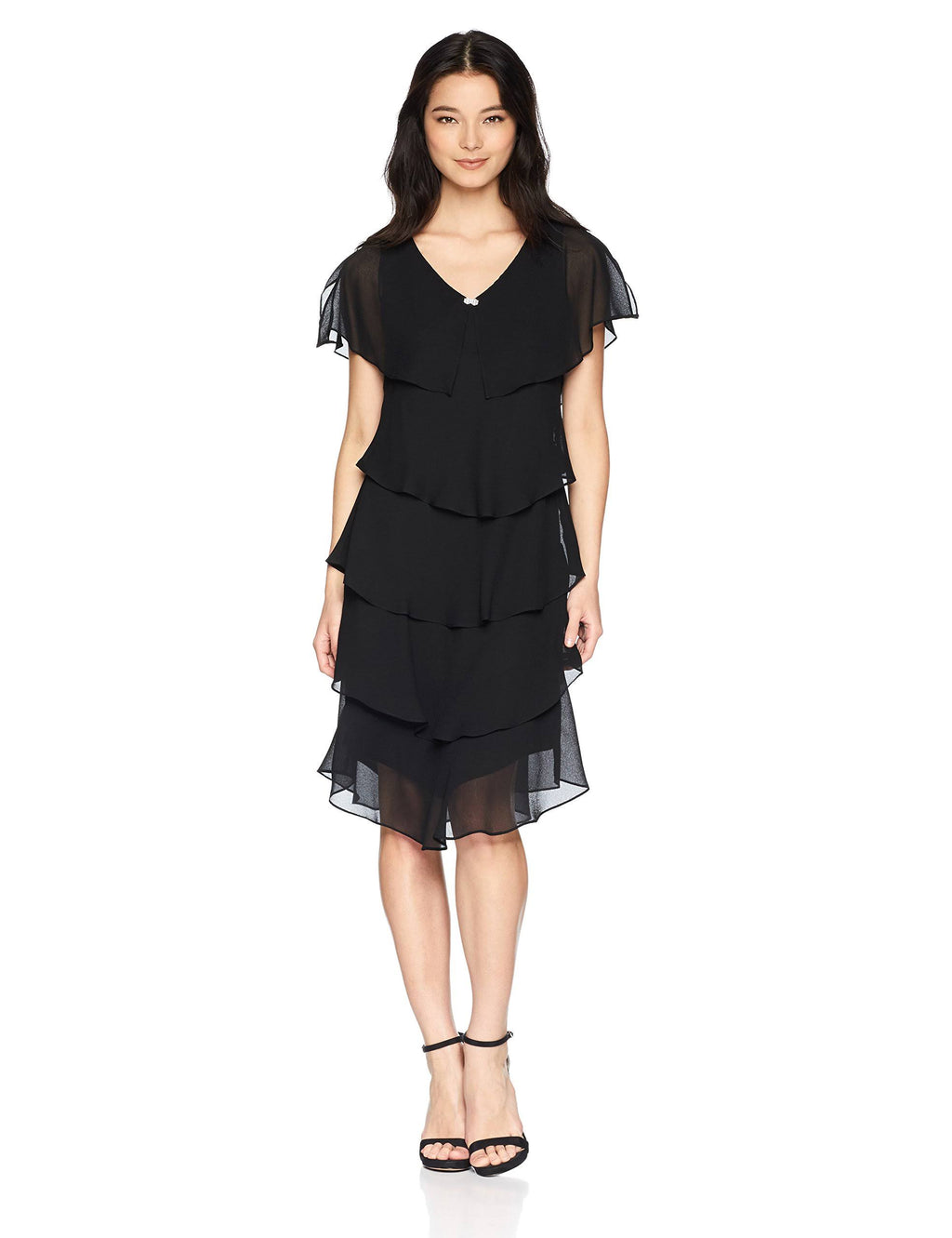 Black 10 Tiered Rhinestone Capelet Dress N621388