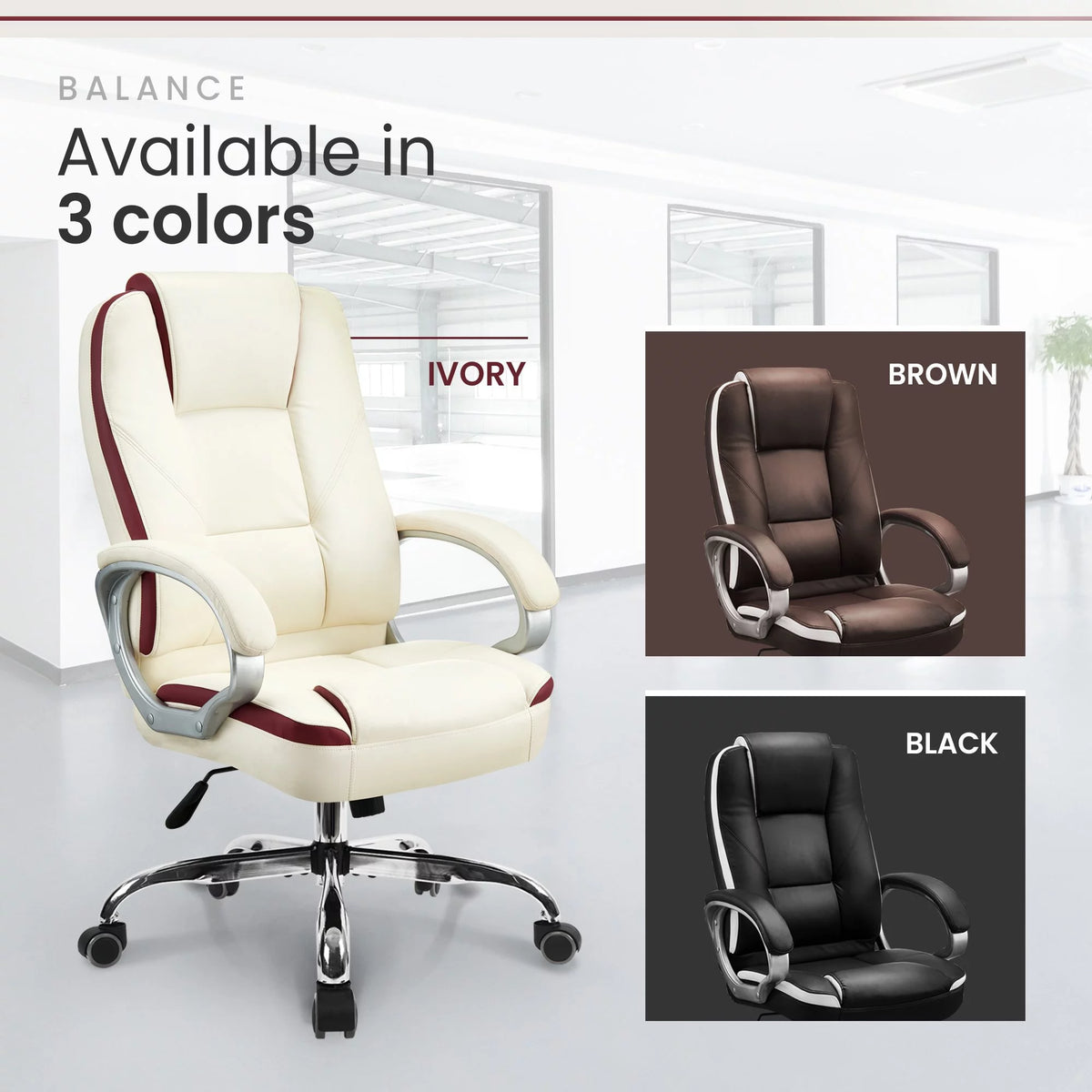 Ivory Ergonomic High Back Leather Office Chair B731