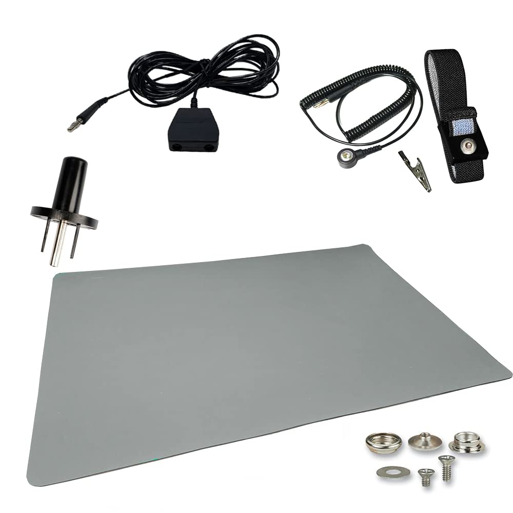 ESD Mat Workstation Kit with Wrist Strap Set, Ground Cord, Universal Snap Kit, Outlet Adapter, Soldering Mat D4174