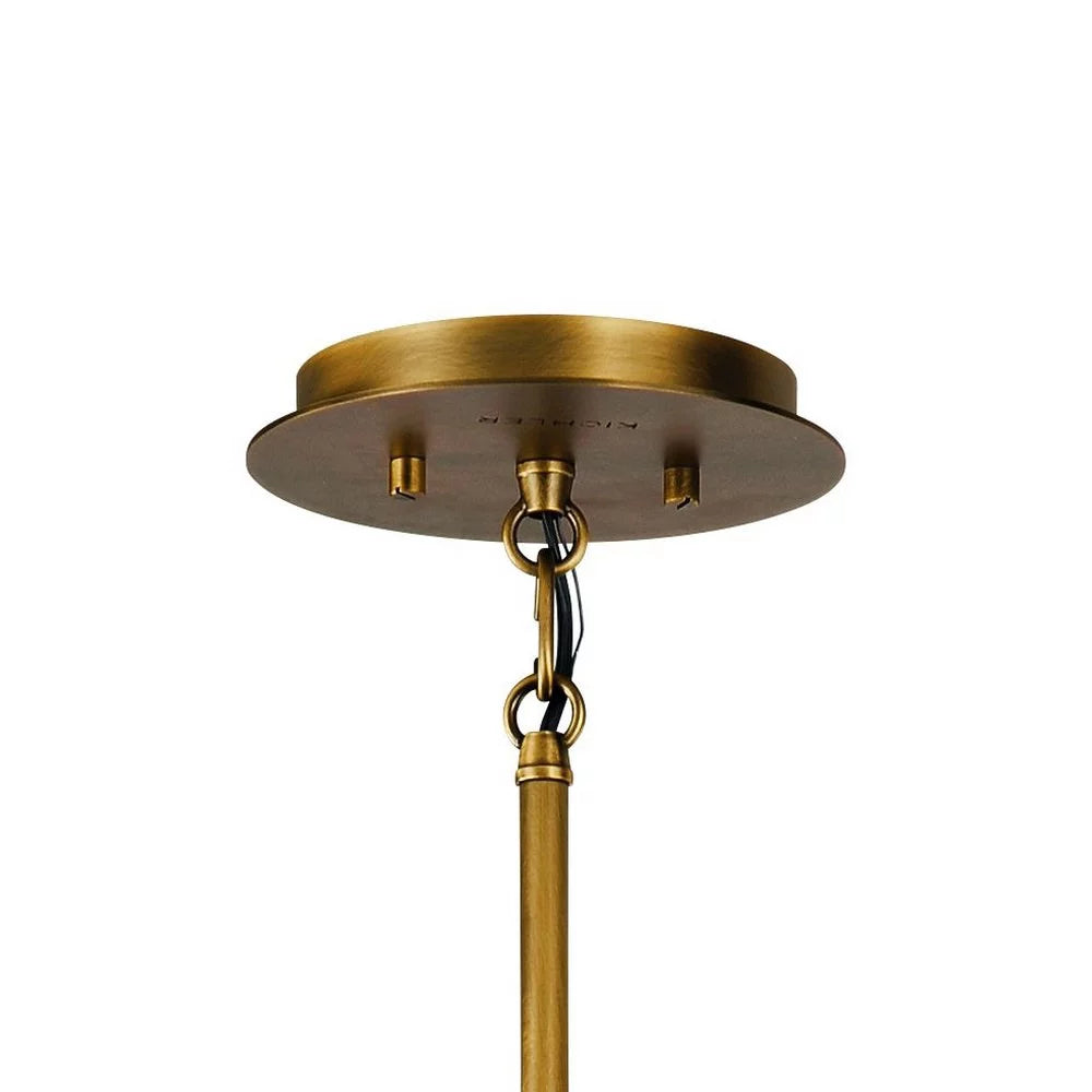 6-Light Chandelier Natural Brass Matte Black Slatted Shade N193