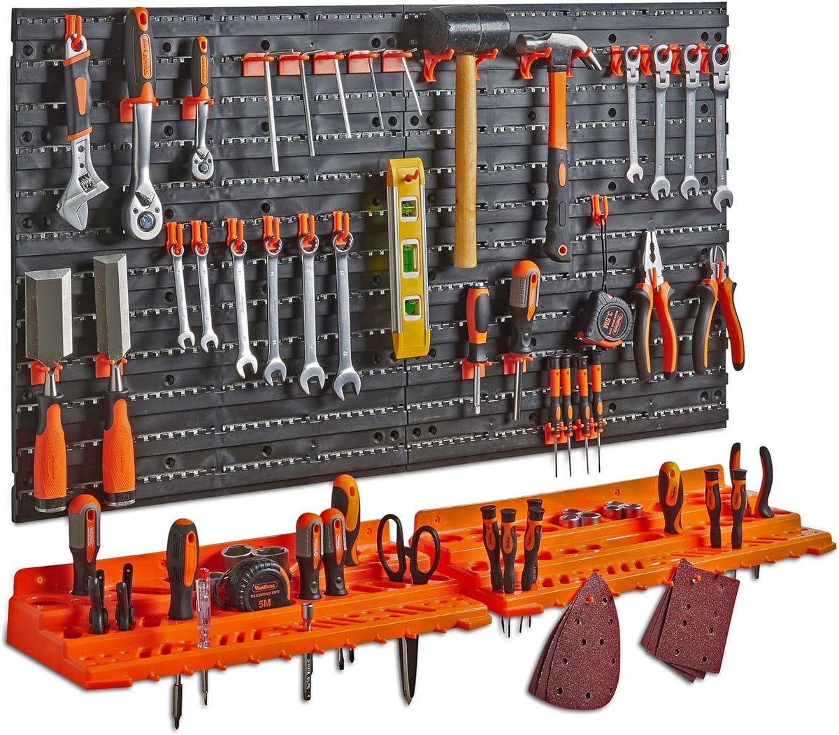 50 Piece Wall Mounted Plastic Pegboard and Shelf Tool Organizer with 50 Assorted Hook Accessories C662687