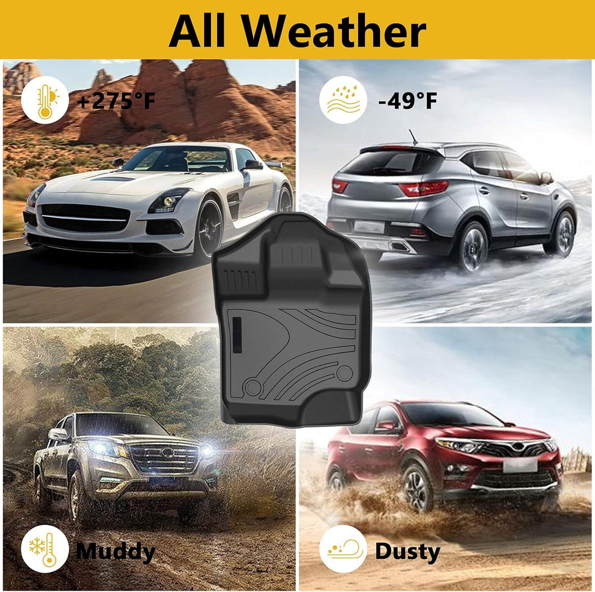 Black TPE All Weather Car Floor Mats Full Set M565