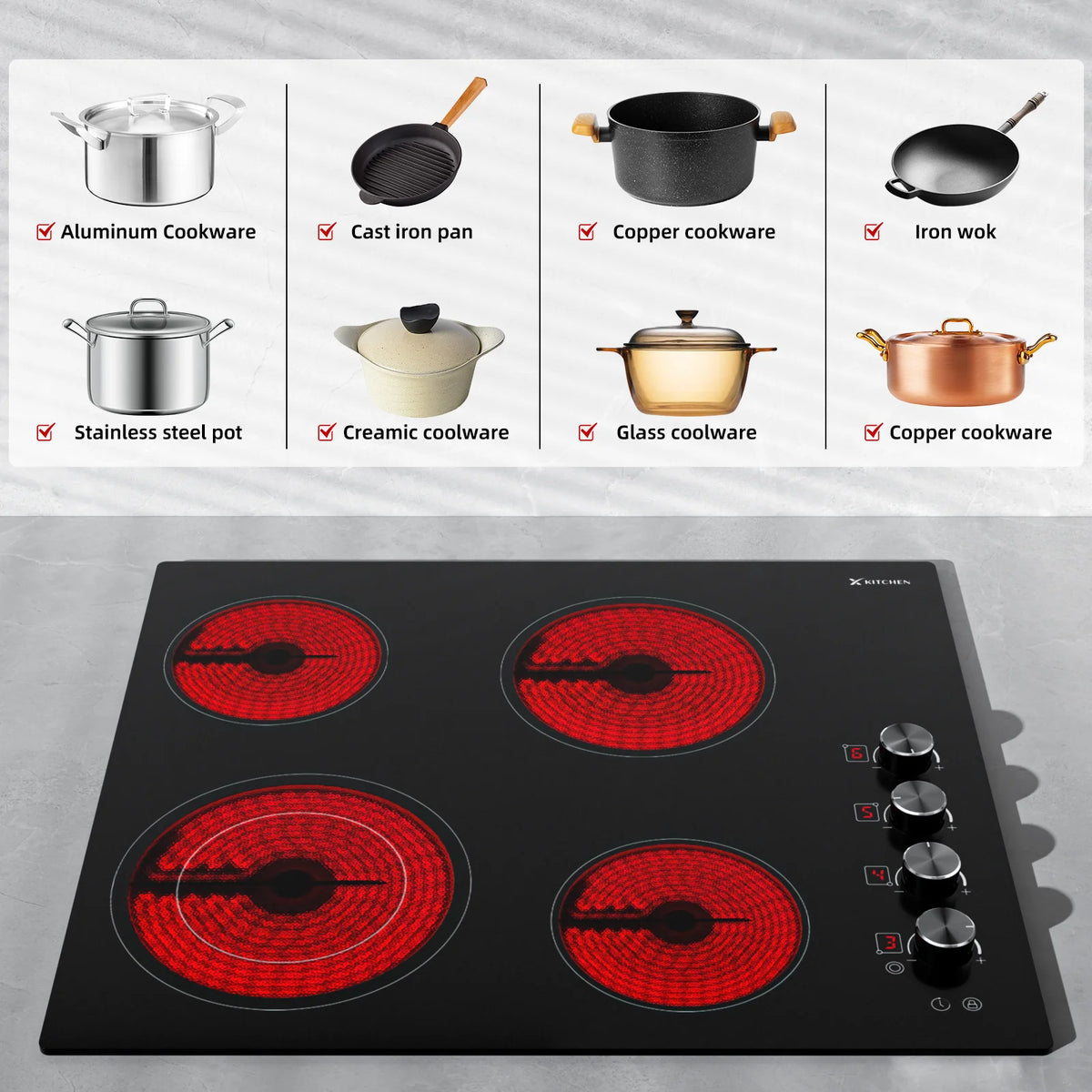 24 Inch 4 Burners Electric Cooktop U90327
