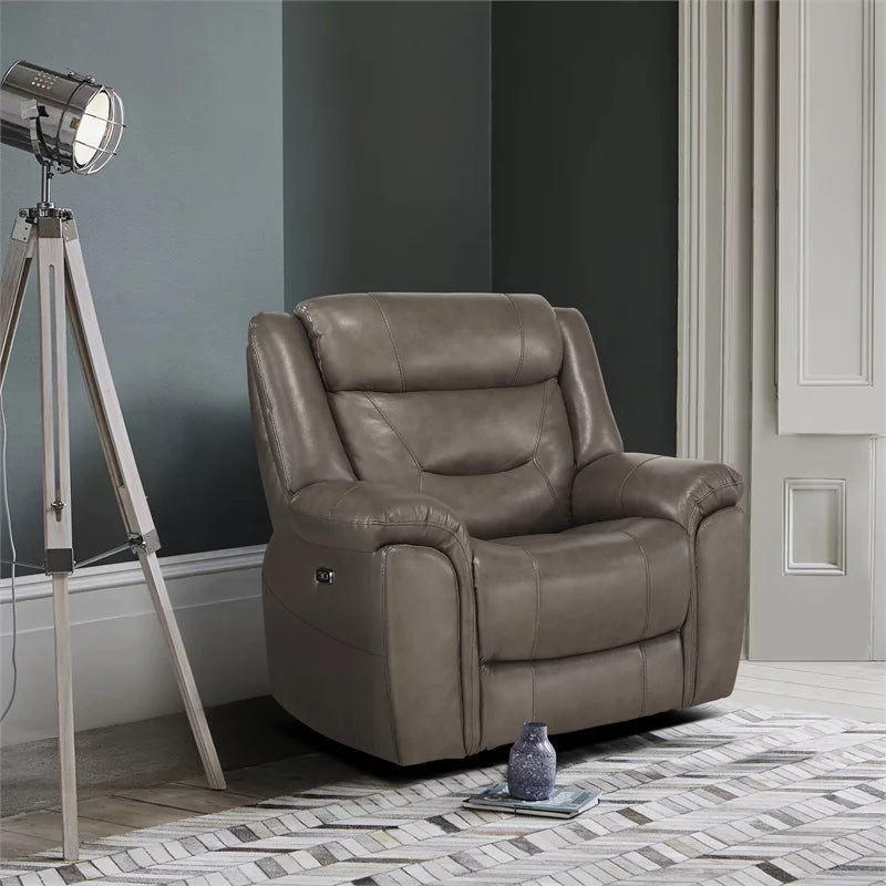 Brown Gray Italian Top Grain Leather Power Reclining Chair M119032