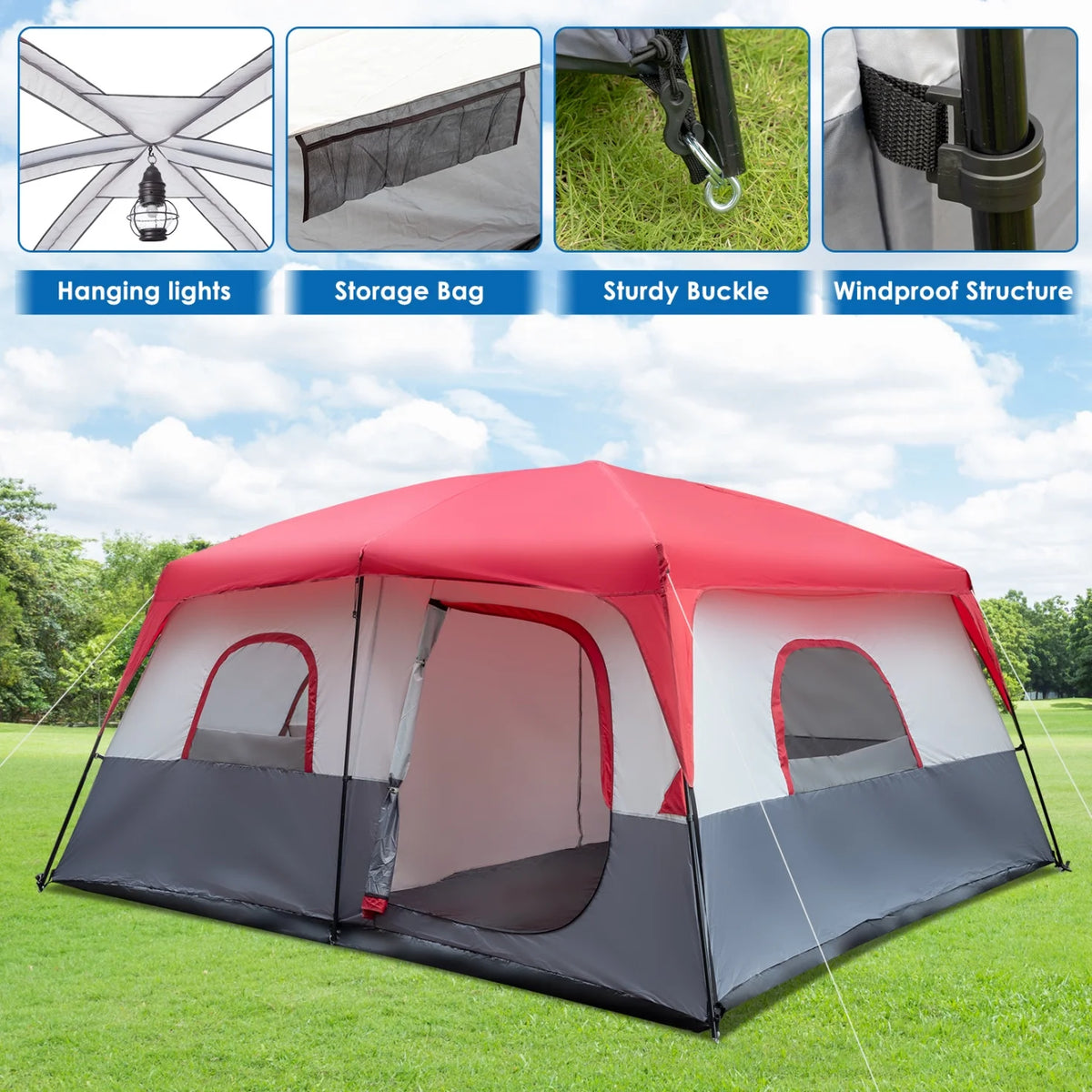 14 People Waterproof Windproof Camping Tent with 2 Doors X82210