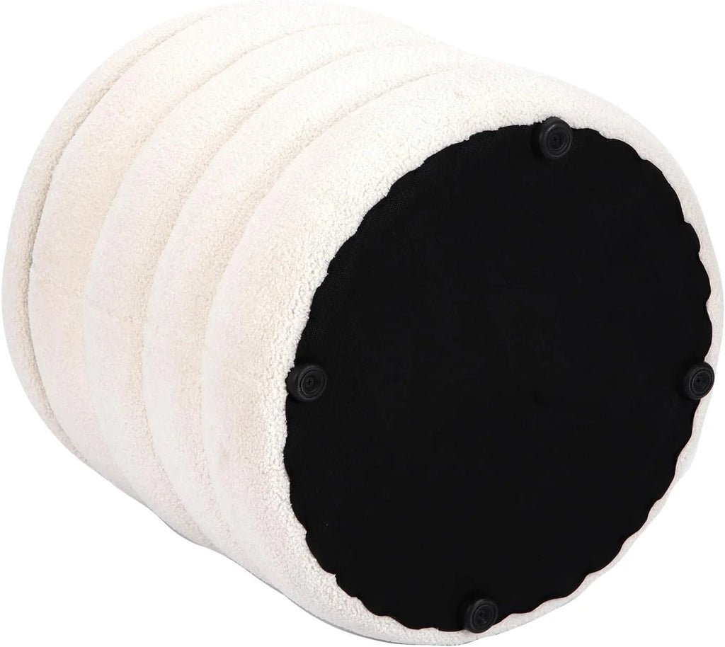 White Round Upholstered Ottoman E145901