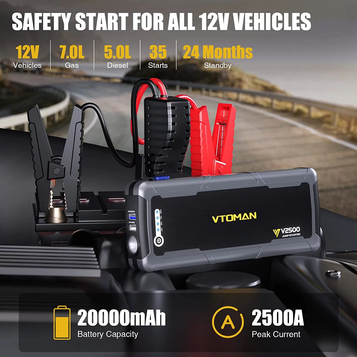 2500A Peak 12V Portable Car Jump Starter X260