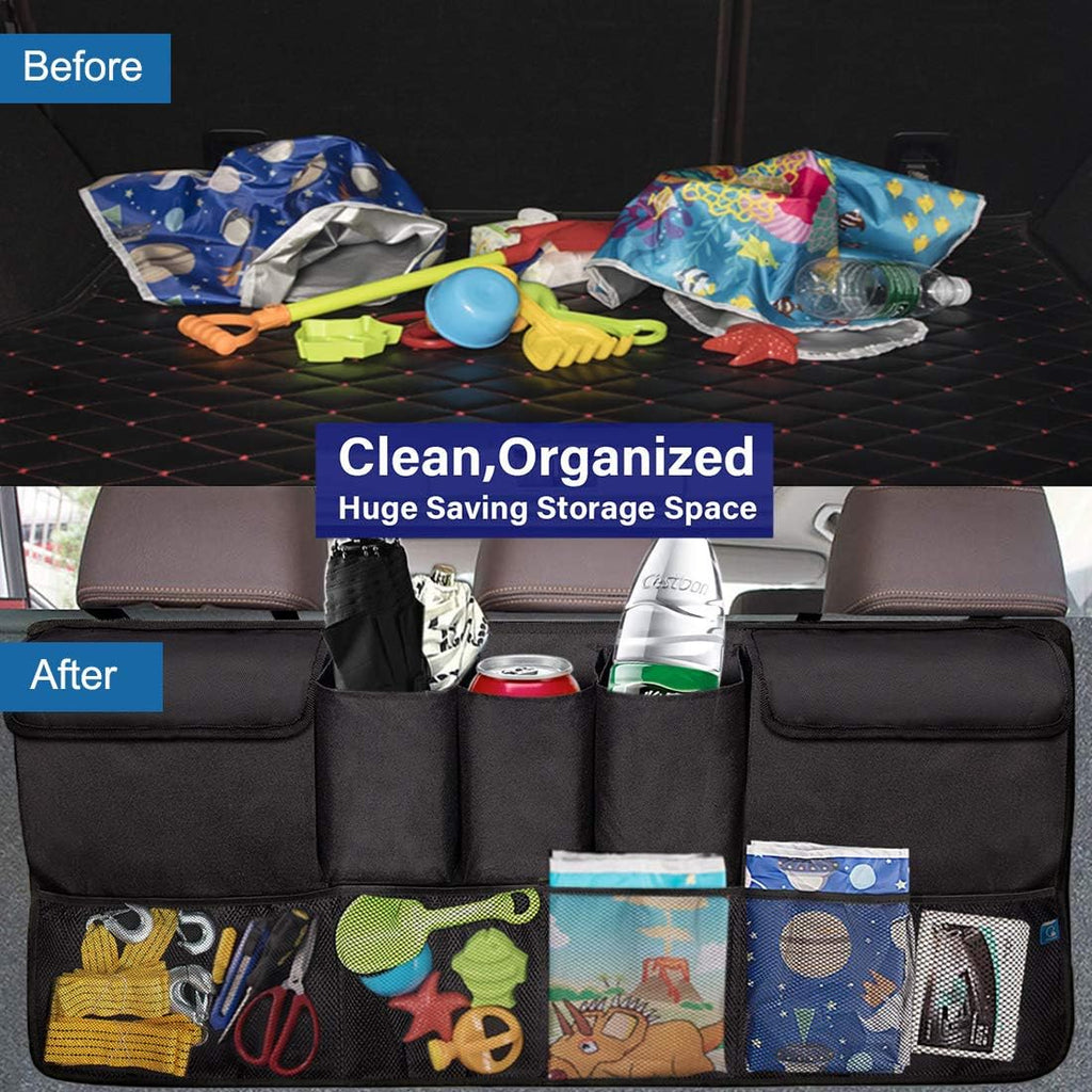 Trunk Organizer Car Storage with 5 Deep Pockets & 4 Pockets Mesh, Pack of 2 M642