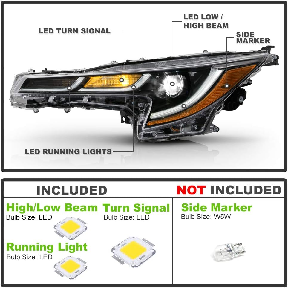 Black LED Projector Headlights Set Left+Right X8569