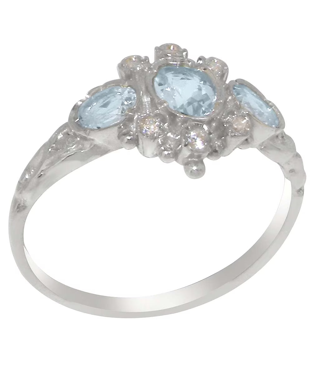 14k White Gold Aquamarine & Diamond Womens Ring E967063