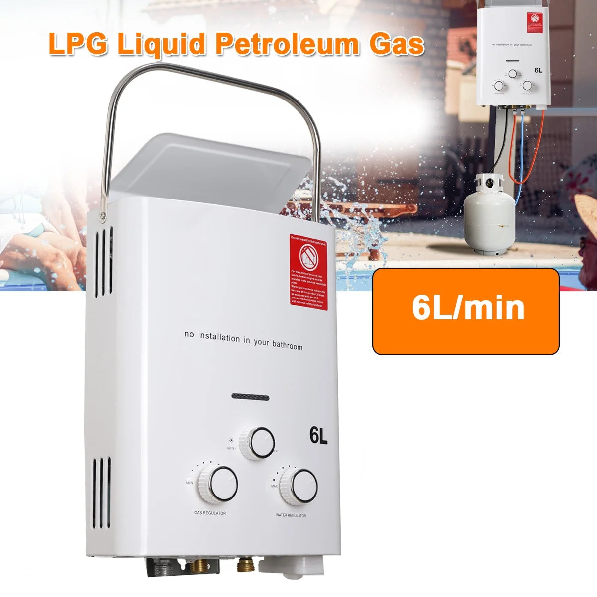 6L 12KW LPG Propane Gas Tankless Water Heater with Shower Head Kit G20180