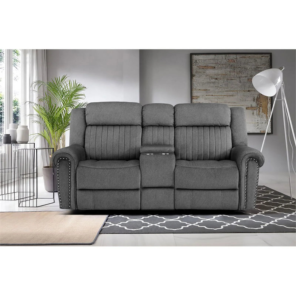 Charcoal Microfiber 2-Piece Power Reclining Sofa Set J5372