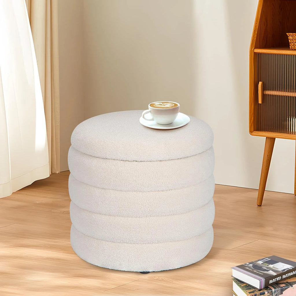 White Round Upholstered Ottoman E145901
