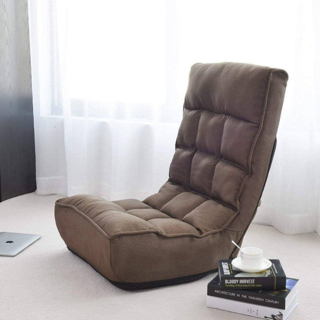 Brown Floor Chair Sleeper 4-Position Adjustable Angle Folding Lazy Sofa Cushioned Couch Lounger Q867
