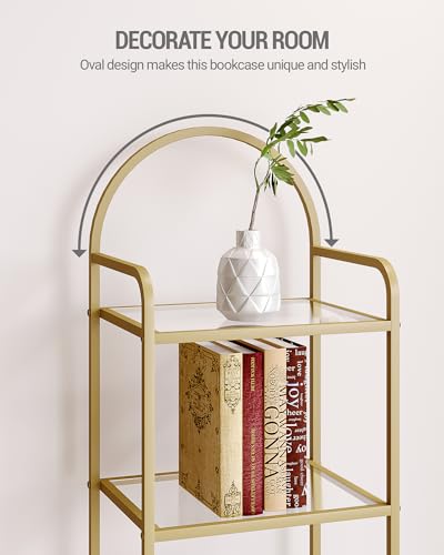 6 Tier Black Tempered Glass Steel Frame Bookcase K6537