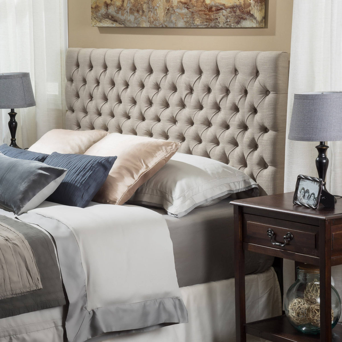 Light Beige Button Tufted Headboard King R869017