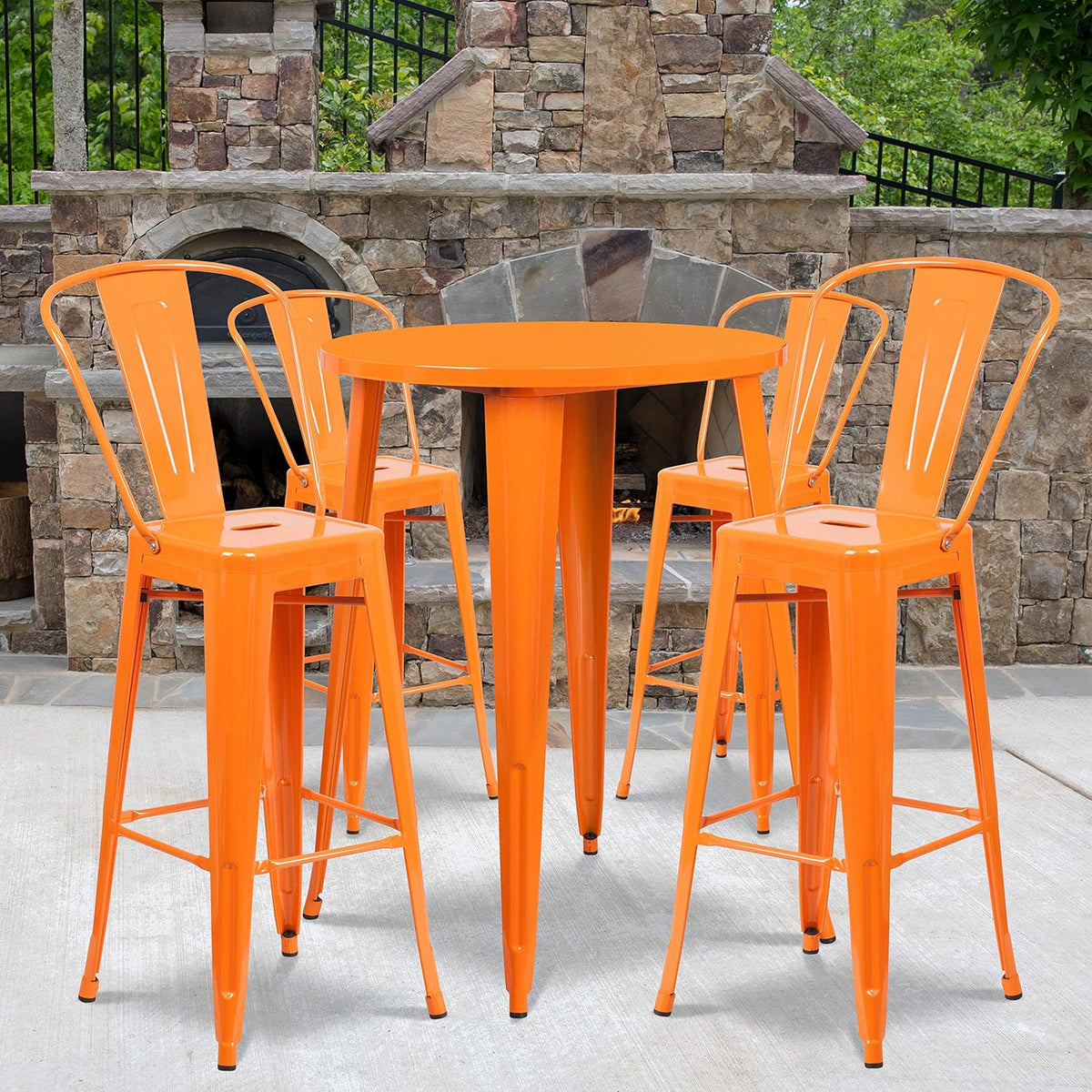 30 Round Silver Metal Bar Table Set with 4 Cafe Stools Y6519