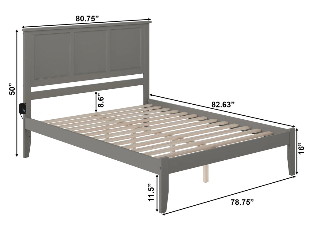 King Solid Wood Platform Bed with Panel Headboard in Grey K738508
