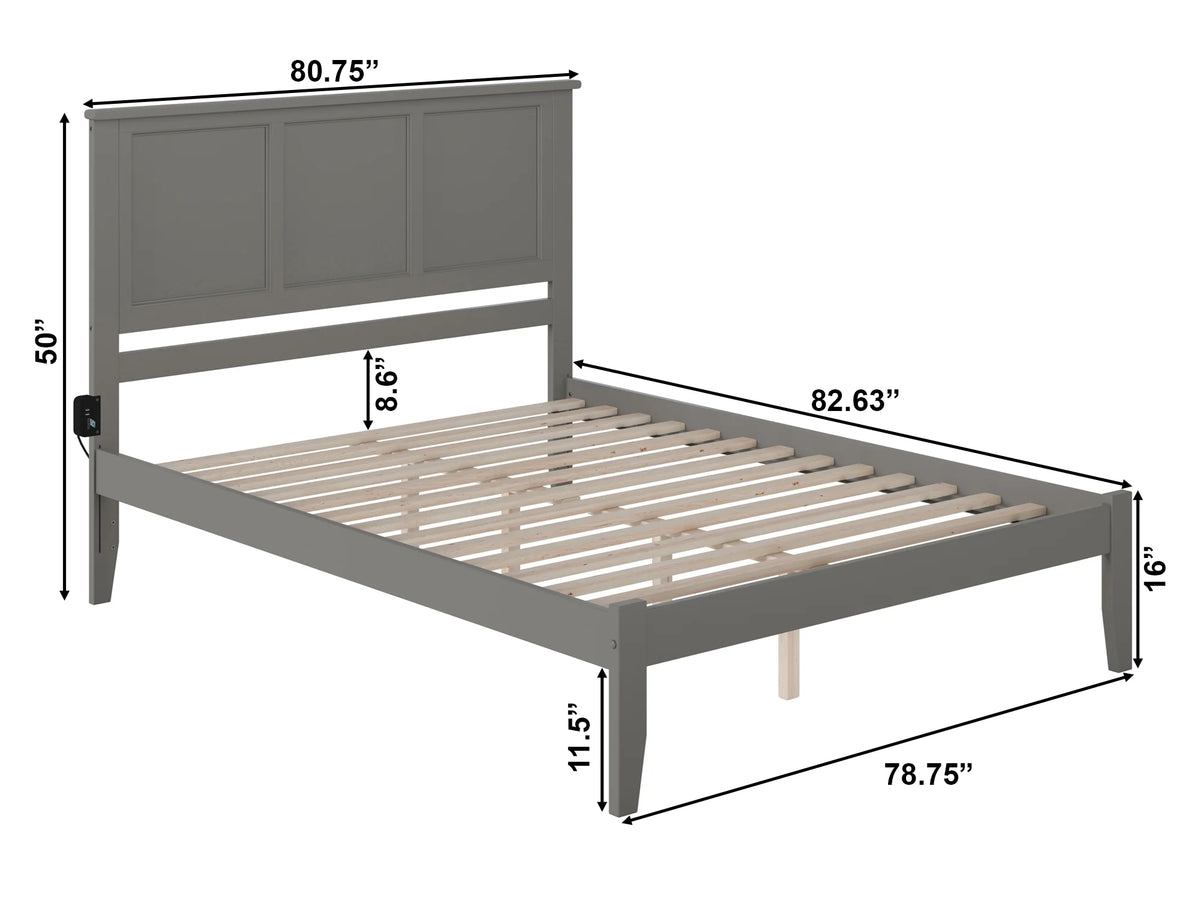 King Solid Wood Platform Bed with Panel Headboard in Grey K738508