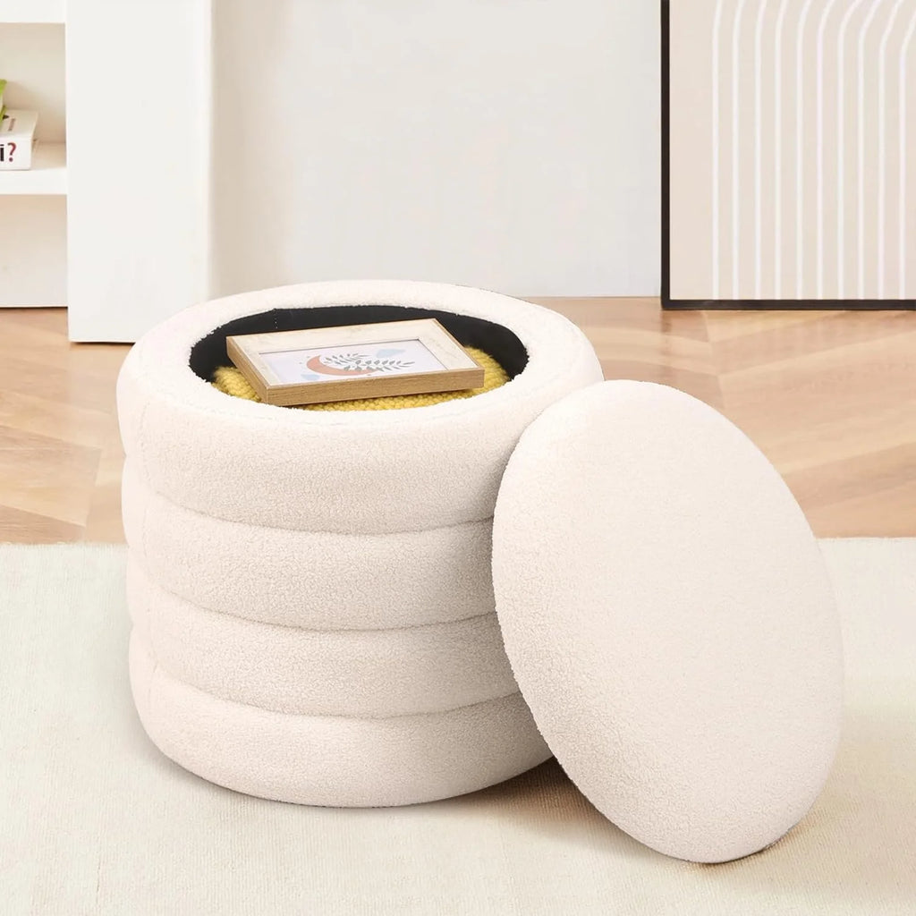 White Round Upholstered Ottoman E145901