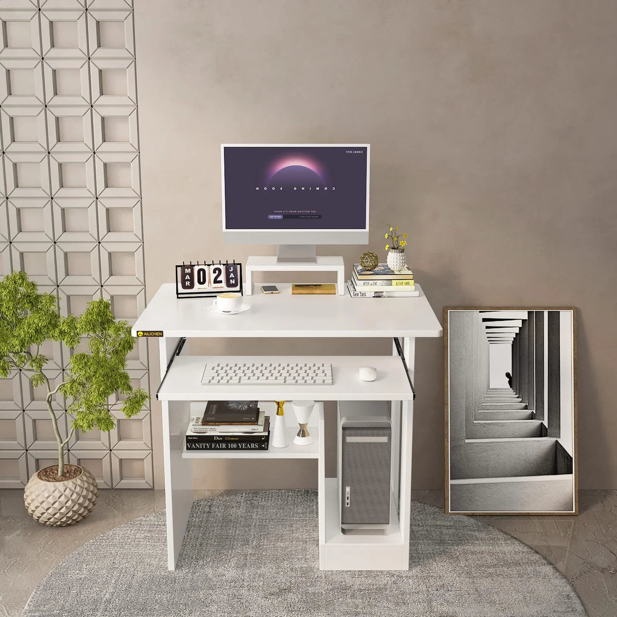30 Inch Computer Desk with CPU Stand and Monitor Shelf Z2859