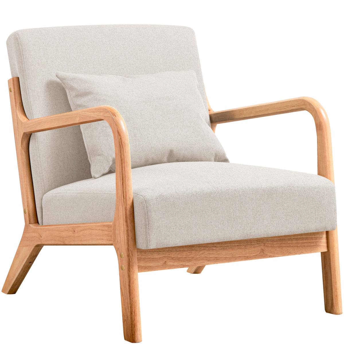 Linen Upholstered Accent Chair with Solid Wood Frame, Beige C641