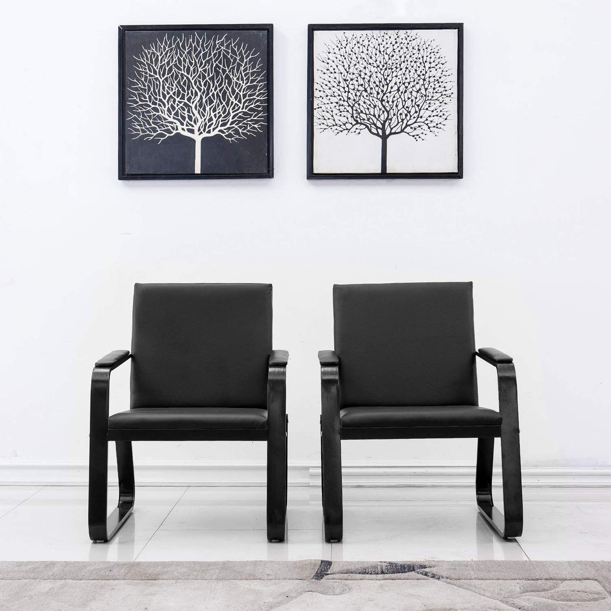Black PU Leather Waiting Room Chair With Armrest O1400