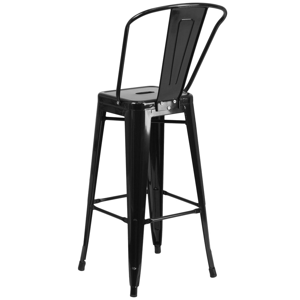 Black Metal Indoor-Outdoor Barstool with Removable Back S20381