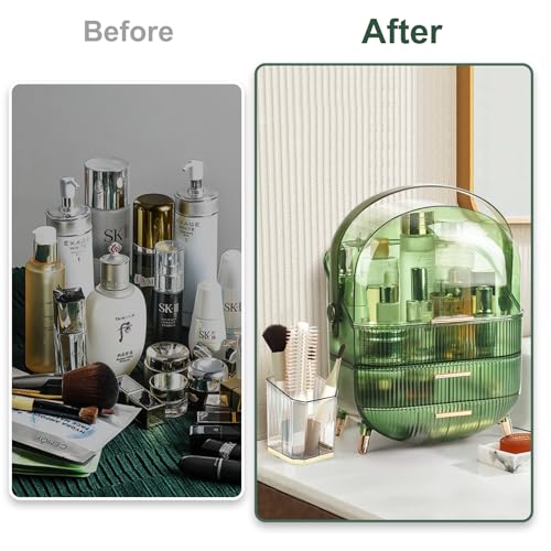 White Makeup Organizer with Lid and Drawers D304183