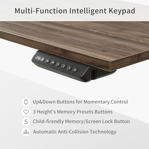 63" L Shaped Electric Height Adjustable Standing Desk with File Cabinet, Black Walnut D12390