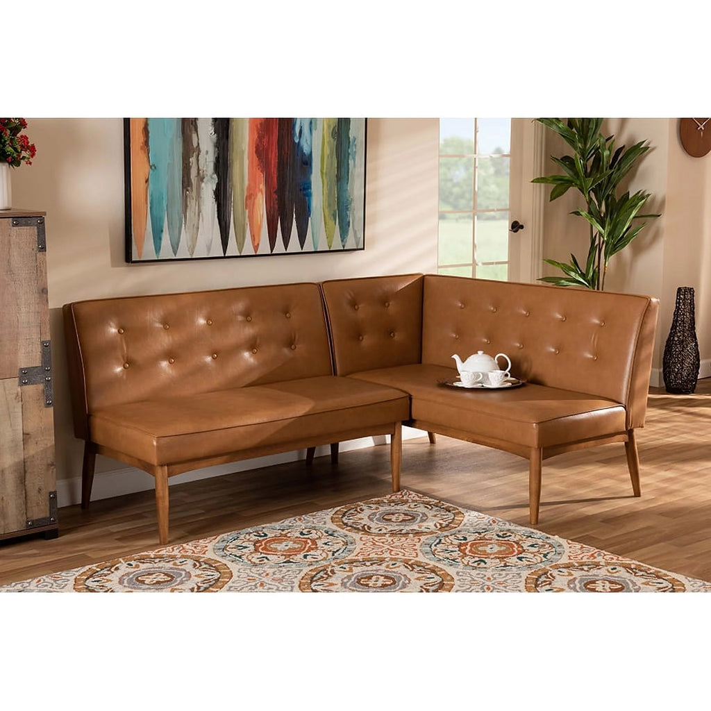 Tan Faux Leather 2-Piece Wood Dining Nook D494