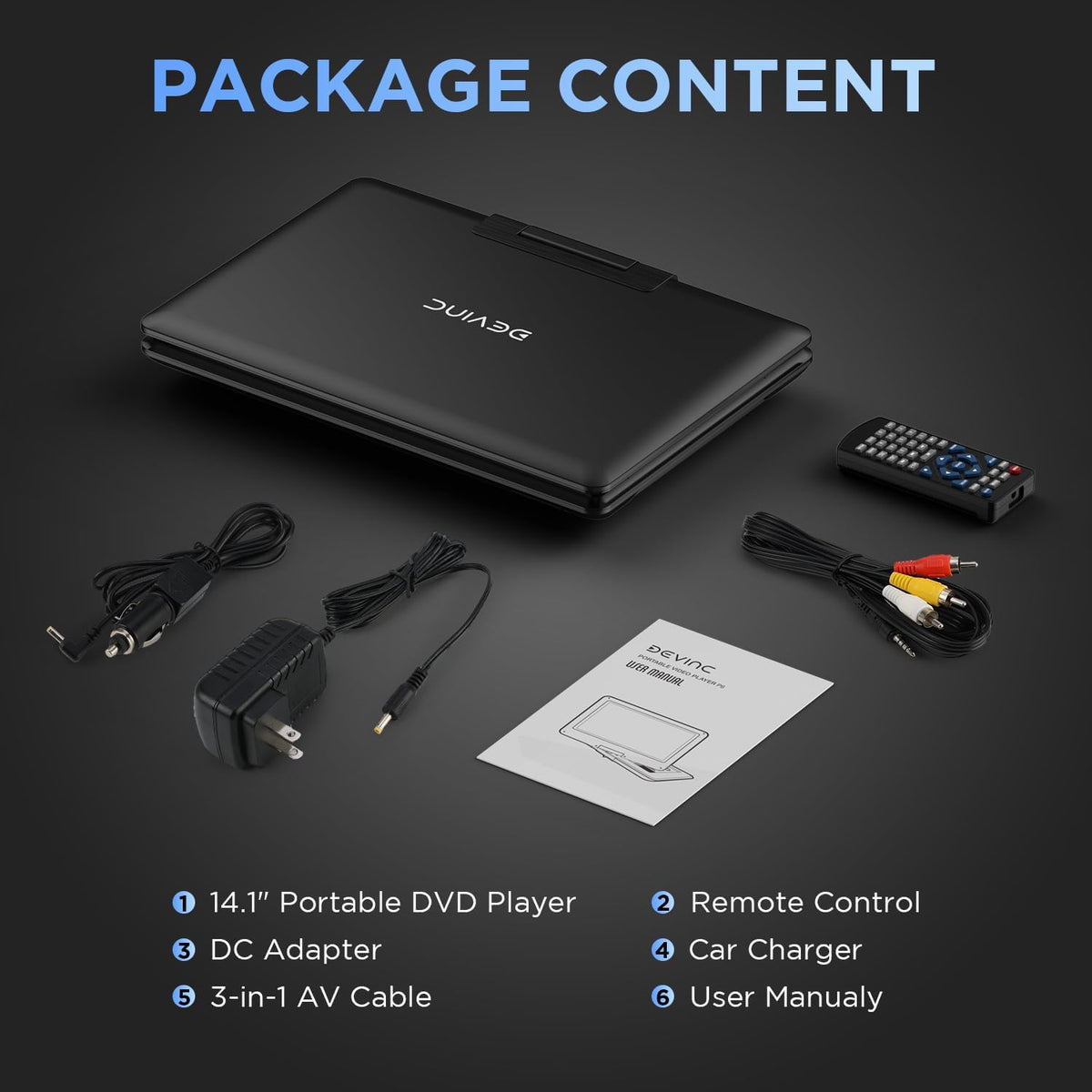 16.9" Portable DVD Player with 14.1" HD Screen, Rechargeable Battery, Dual Speakers X64106